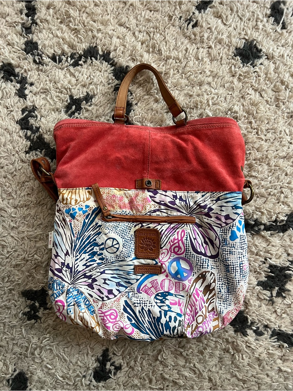 Lucky Brand Italian Suede Bag with Leather Handles - Vintage Red - Picture 7 of 9